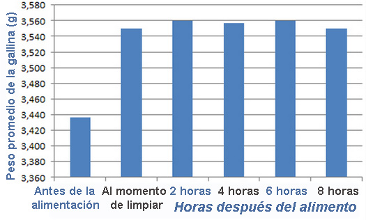  Pesos de las gallinas: Resultados de los pesos tomados a las 40 semanas y cuatro días de edad